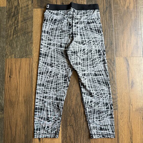 Nike Pro Dri-FIT Cropped Leggings Women’s M Black White Abstract Print Pants - Picture 2 of 5